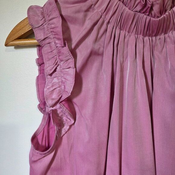 EUC DOE & RAE PINK IRIDESCENT LOOK MOCK NECK SHIRRED SLEEVELESS TOP SIZE L - Picture 7 of 16